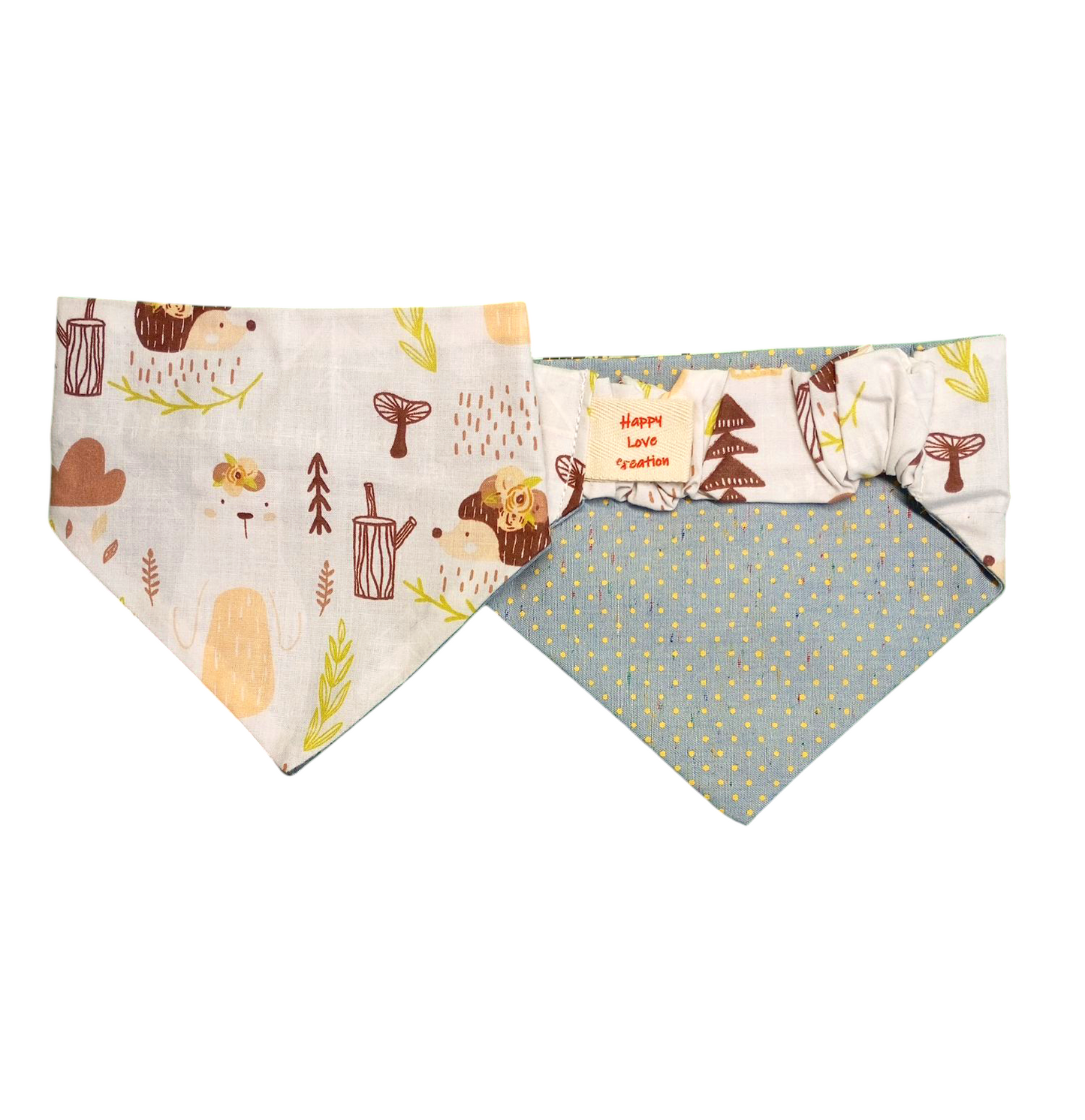 Παιχνιδιάρικες χειροποίητες μπαντάνες σκύλων διπλής όψης-Σκαντζόχοιρος-Happy Love Creation