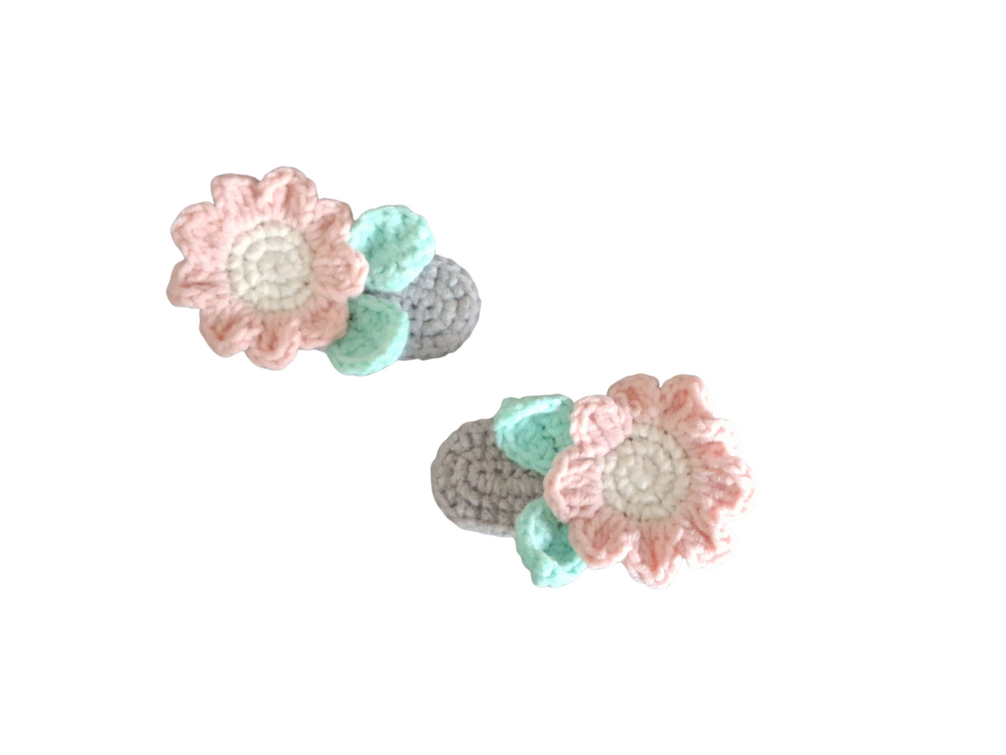 Χειροποίητα πλεκτά τσιμπιδάκια για τα μαλλιά ροζ λουλούδια-σετ 2 τεμάχια-Happy Love Creation