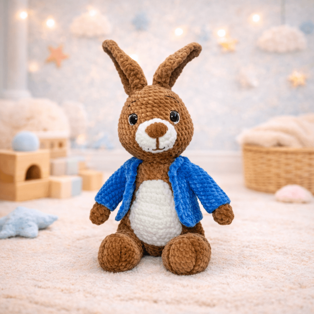 Όλιβερ το Πλεκτό Λαγουδάκι με Μπλε Ζακετάκι Amigurumi | Happy Love Creation