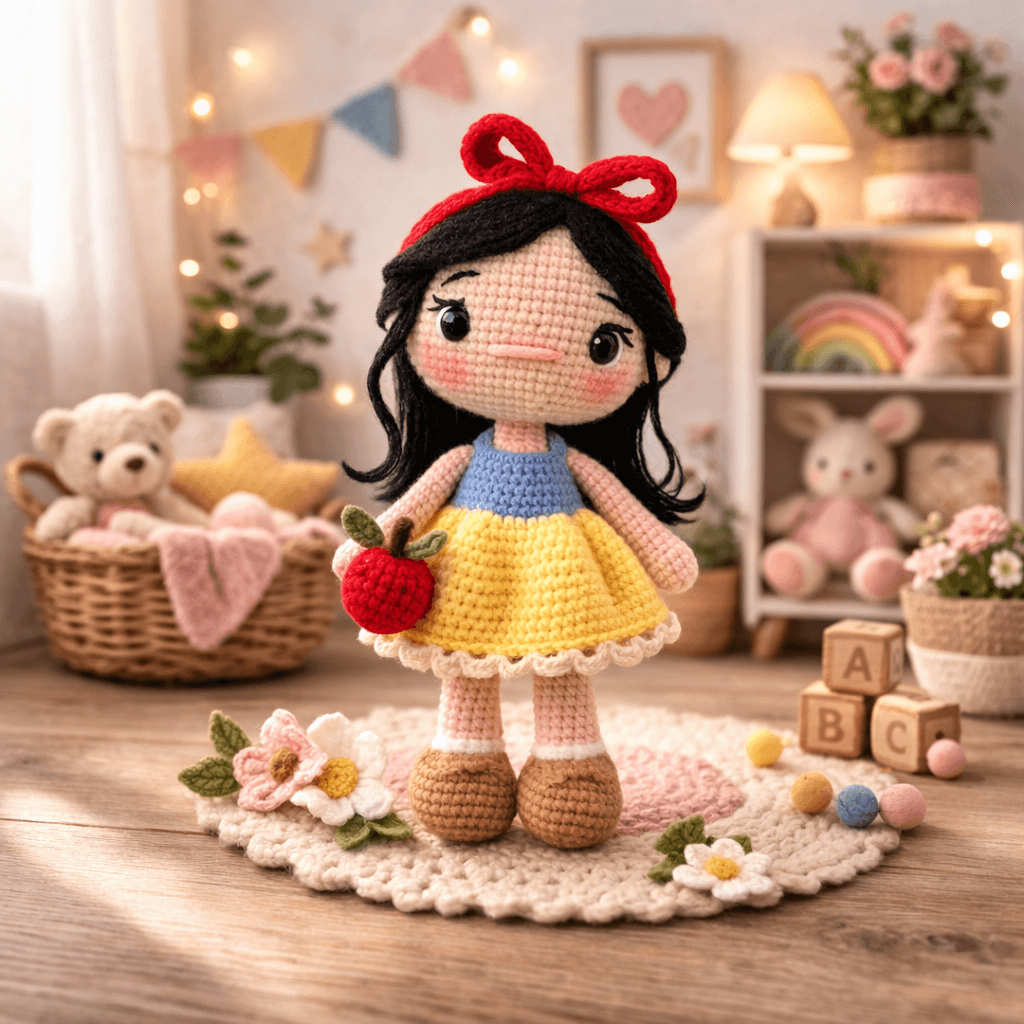 Νεφέλη – Χειροποίητη Πλεκτή Κούκλα Amigurumi με Κόκκινο Φιογκάκι | Happy Love Creation