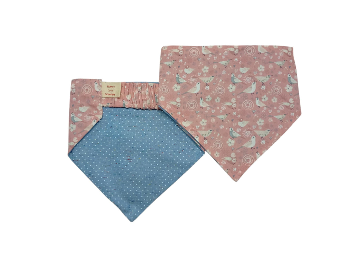 Παιχνιδιάρικες χειροποίητες μπαντάνες σκύλων διπλής όψης-Πουλάκια-Happy Love Creation