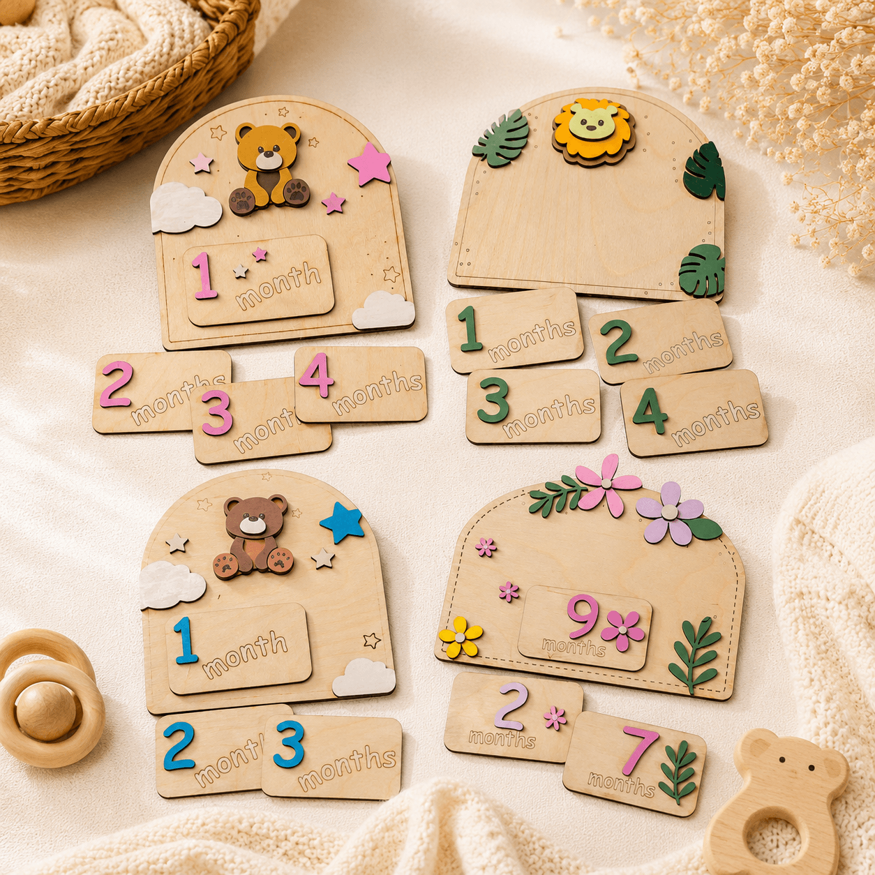 Ξύλινα Milestone Cards για Μωρά
