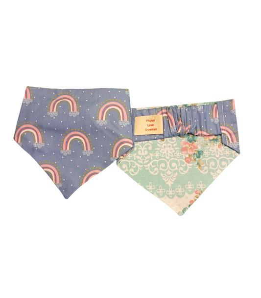 Παιχνιδιάρικες χειροποίητες μπαντάνες σκύλων διπλής όψης-Ουράνιο τόξο-Happy Love Creation
