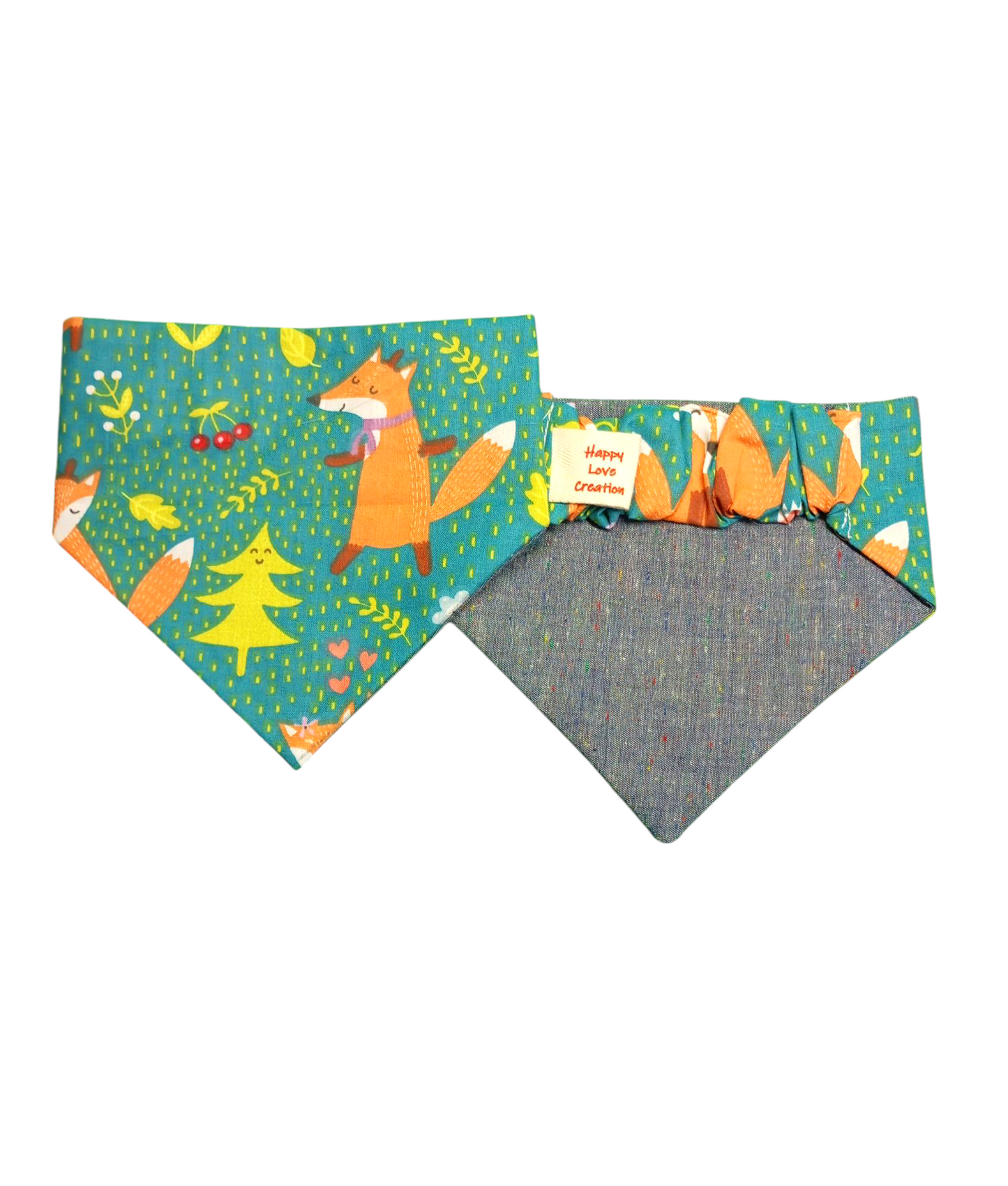 Παιχνιδιάρικες χειροποίητες μπαντάνες σκύλων διπλής όψης-Αλεπού-Happy Love Creation