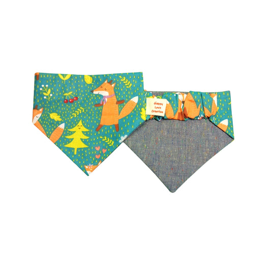 Παιχνιδιάρικες χειροποίητες μπαντάνες σκύλων διπλής όψης-Αλεπού-Happy Love Creation