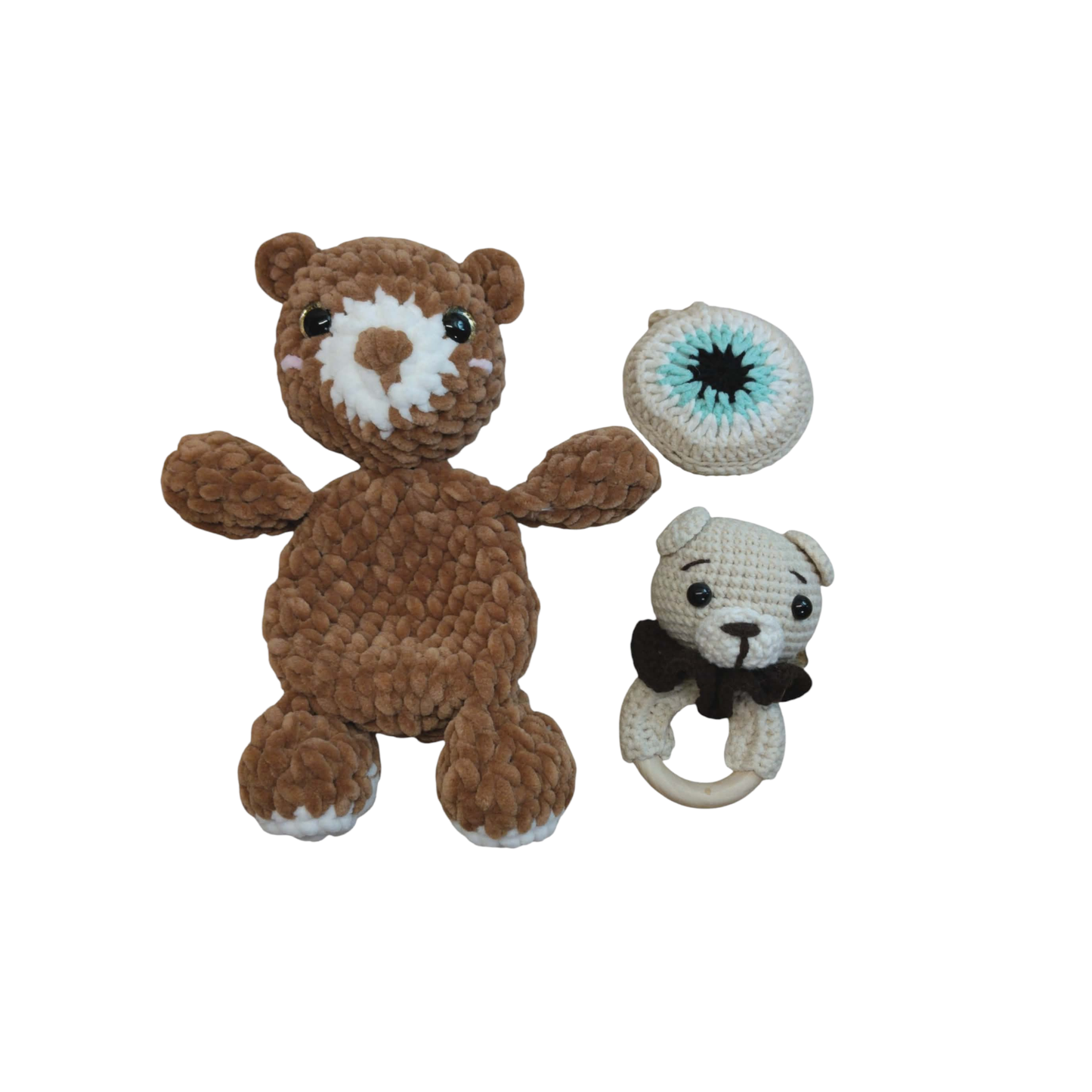 Little Love Set – Cozy Bear | Χειροποίητο σετ δώρου νεογέννητου με νάνι, κουδουνίστρα & φυλαχτό