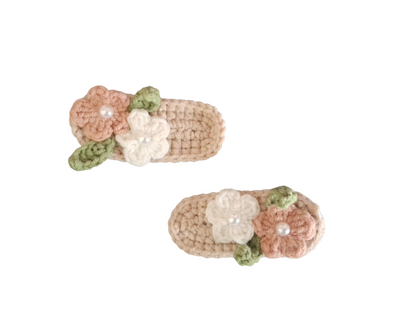 Χειροποίητα Πλεκτά Τσιμπιδάκια Μαλλιών «Vintage Blossom» (Σετ 2 τεμ.)-Happy Love Creation