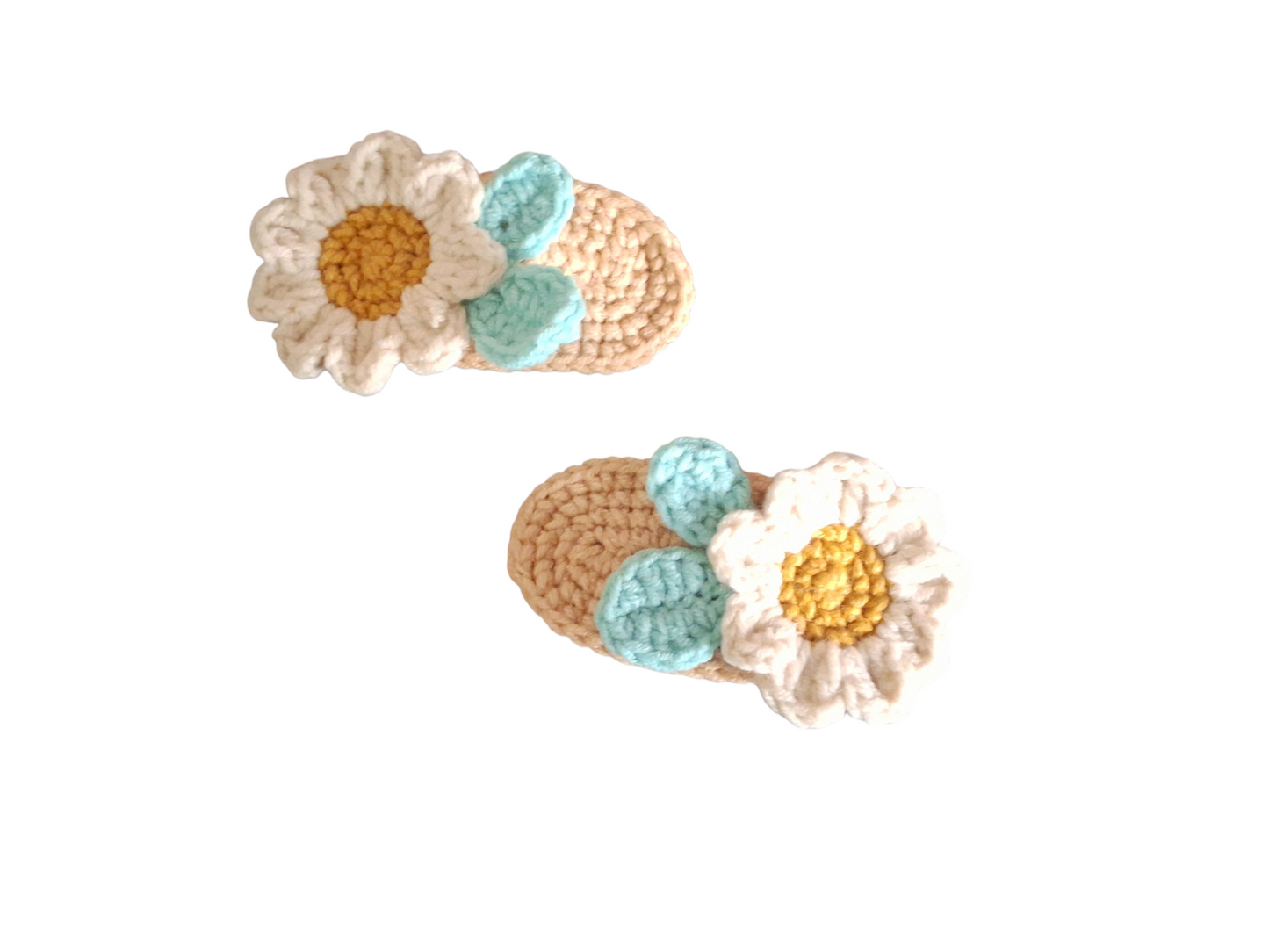 Χειροποίητα πλεκτά τσιμπιδάκια για τα μαλλιά μαργαρίτα-σετ 2 τεμάχια-Happy Love Creation