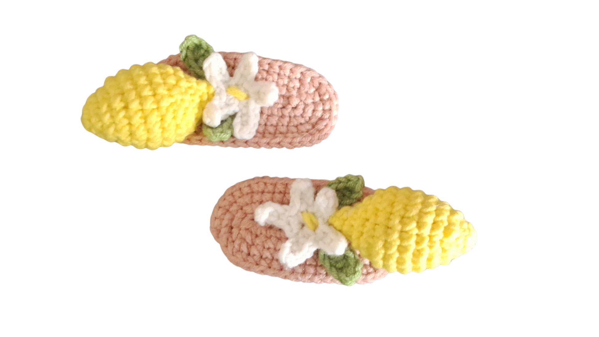 Χειροποίητα πλεκτά τσιμπιδάκια για τα μαλλιά λεμονάκια-σετ 2 τεμάχια-Happy Love Creation