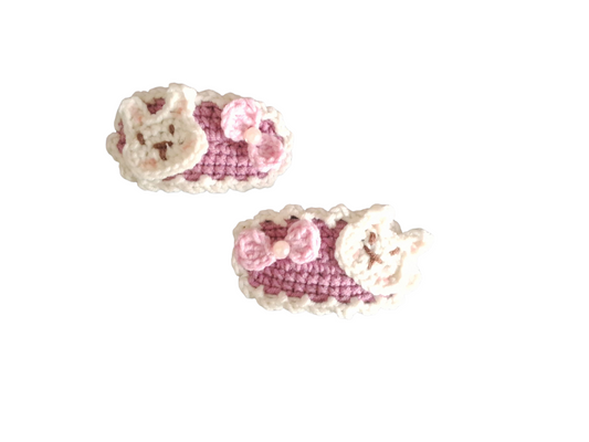 Χειροποίητα πλεκτά τσιμπιδάκια για τα μαλλιά κουνελάκια ροζ-σετ 2 τεμάχια-Happy Love Creation