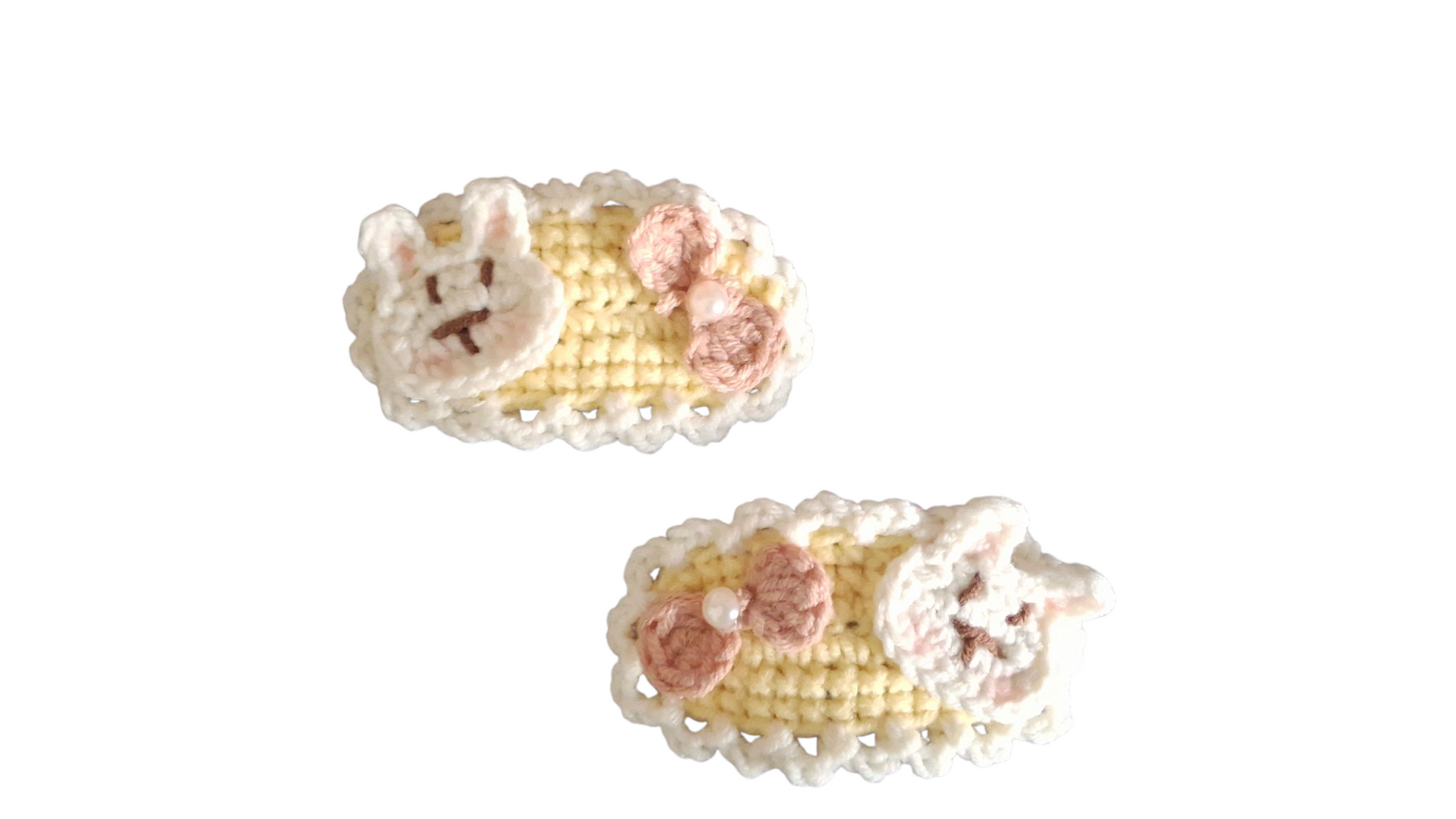 Χειροποίητα πλεκτά τσιμπιδάκια για τα μαλλιά κουνελάκια κίτρινα-σετ 2 τεμάχια-Happy Love Creation