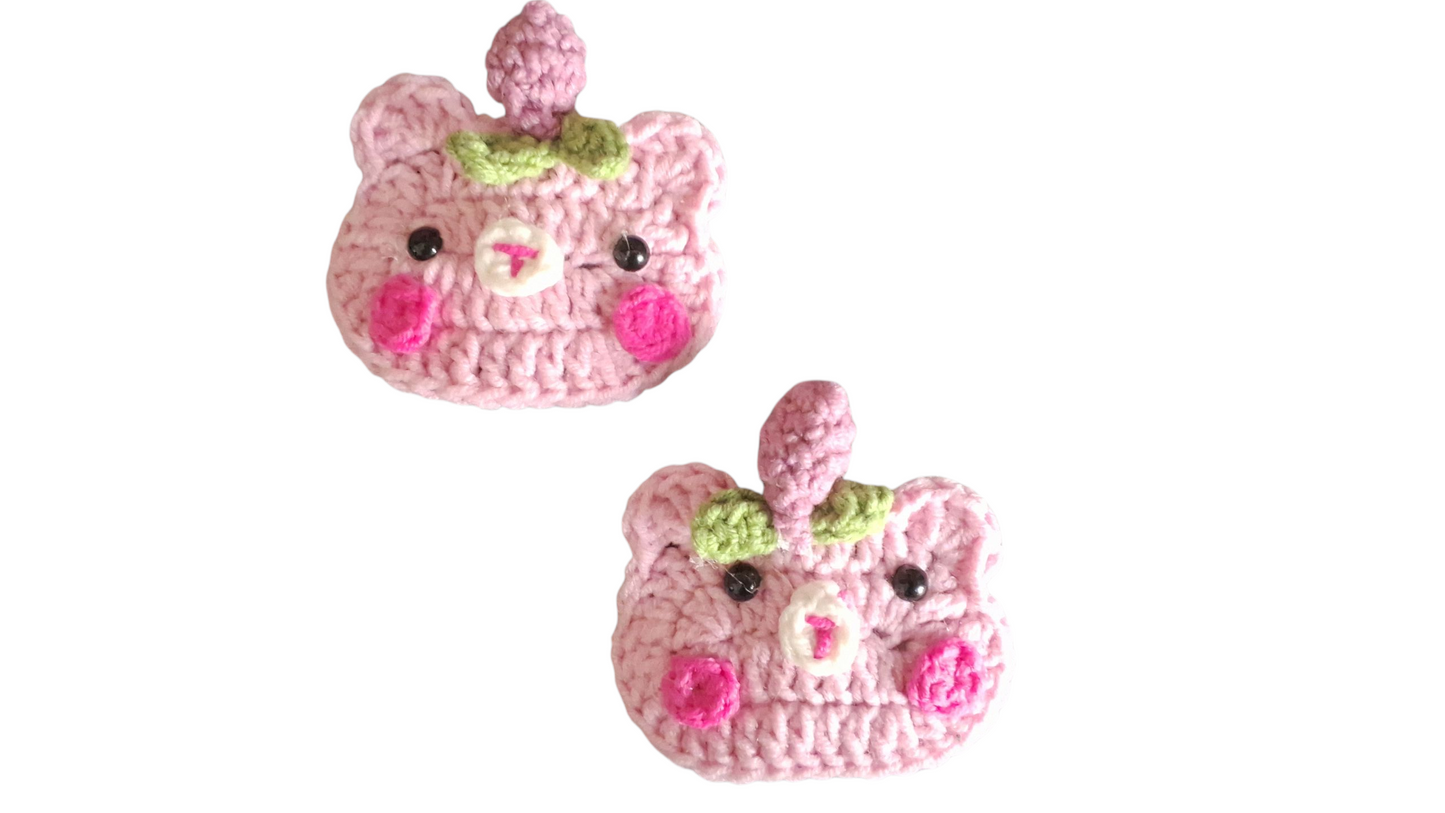 Χειροποίητα πλεκτά τσιμπιδάκια για τα μαλλιά αρκουδάκια ροζ-σετ 2 τεμάχια-Happy Love Creation