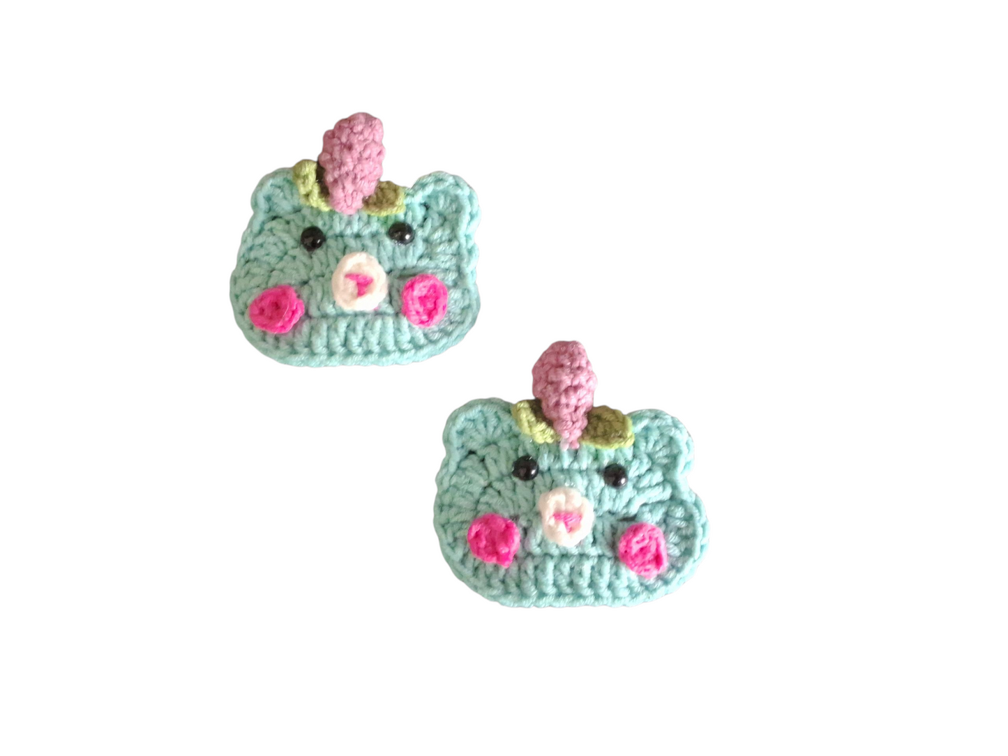 Χειροποίητα πλεκτά τσιμπιδάκια για τα μαλλιά αρκουδάκια τιρκουάζ-σετ 2 τεμάχια-Happy Love Creation