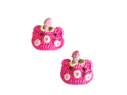 Χειροποίητα Πλεκτά Τσιμπιδάκια Μαλλιών «Fuchsia Bear» (Σετ 2 τεμ.)-Happy Love Creation