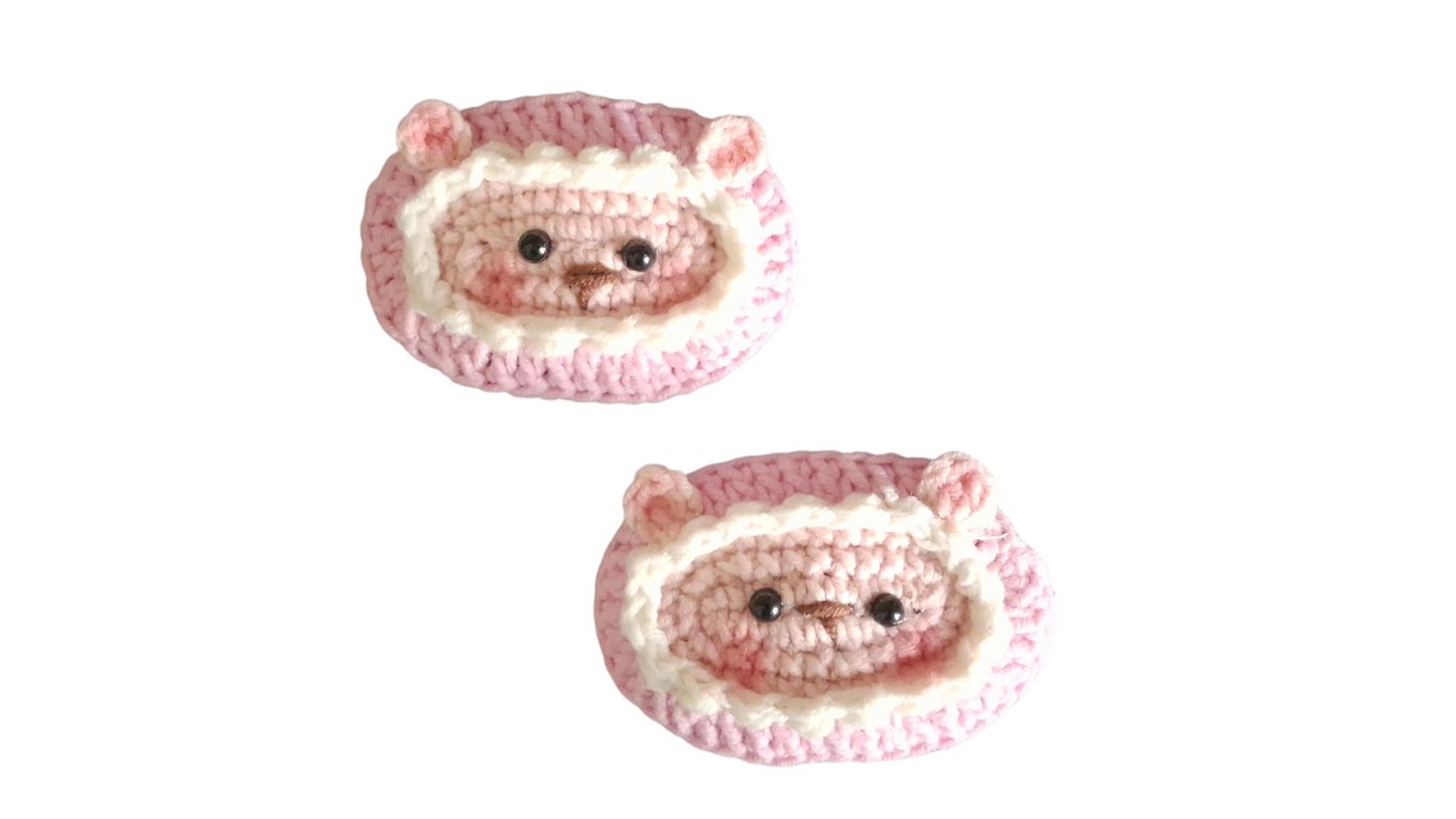 Χειροποίητα πλεκτά τσιμπιδάκια για τα μαλλιά προβατάκι-σετ 2 τεμάχια-Happy Love Creation