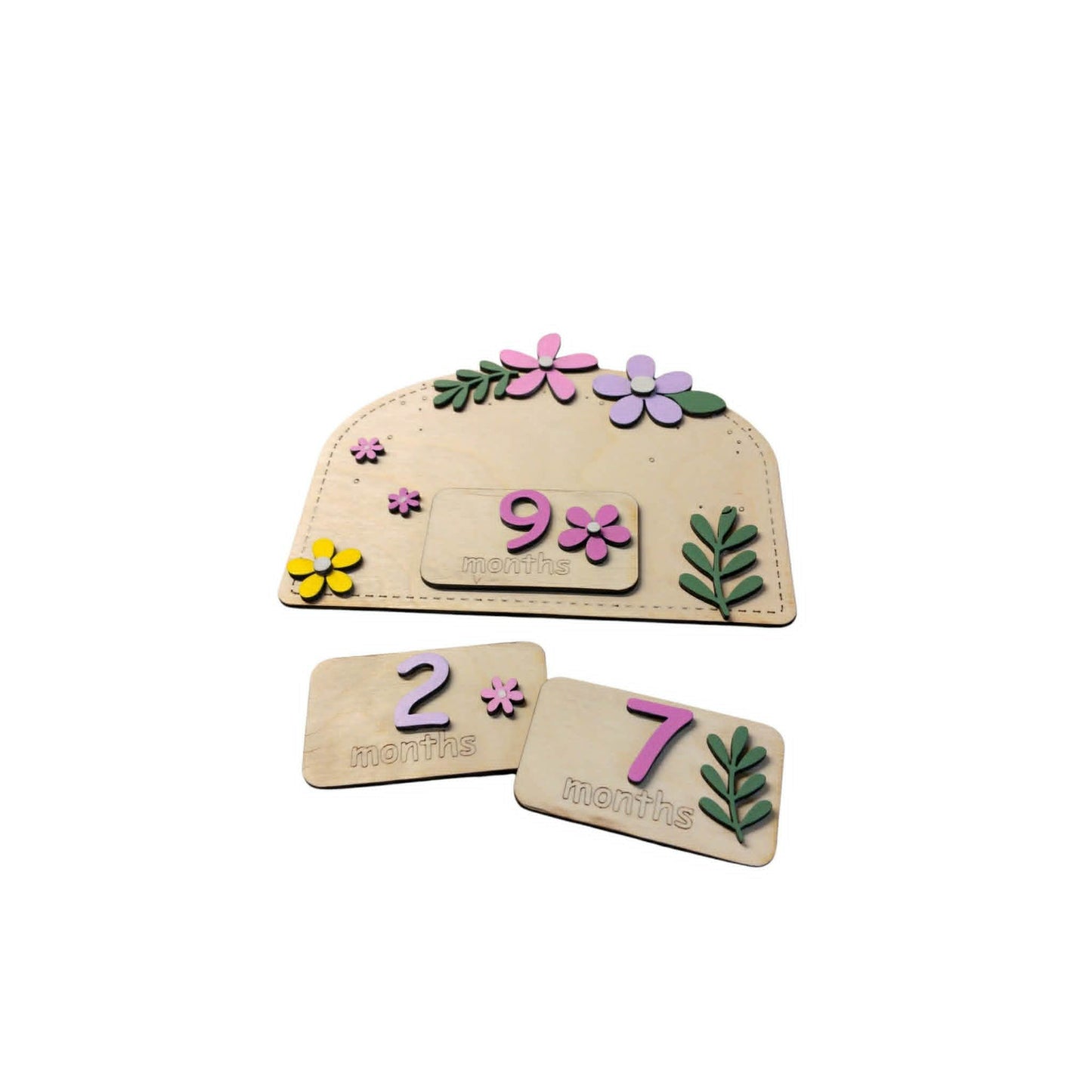 Ξύλινο Milestone Board με Εναλλάξιμες Κάρτες Μηνών – Flowers Collection | 1-11 Μηνών & 1 Έτους | Συσκευασία Δώρου