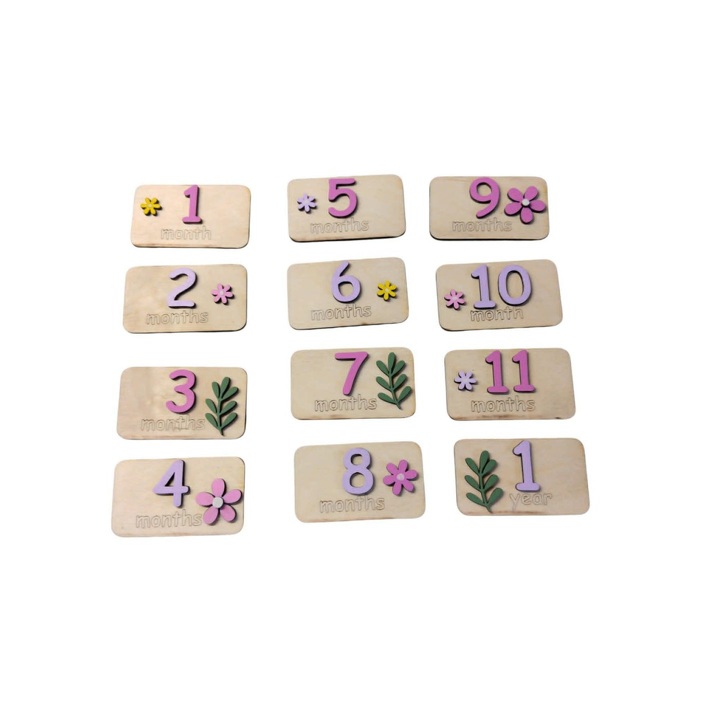 Ξύλινο Milestone Board με Εναλλάξιμες Κάρτες Μηνών – Flowers Collection | 1-11 Μηνών & 1 Έτους | Συσκευασία Δώρου