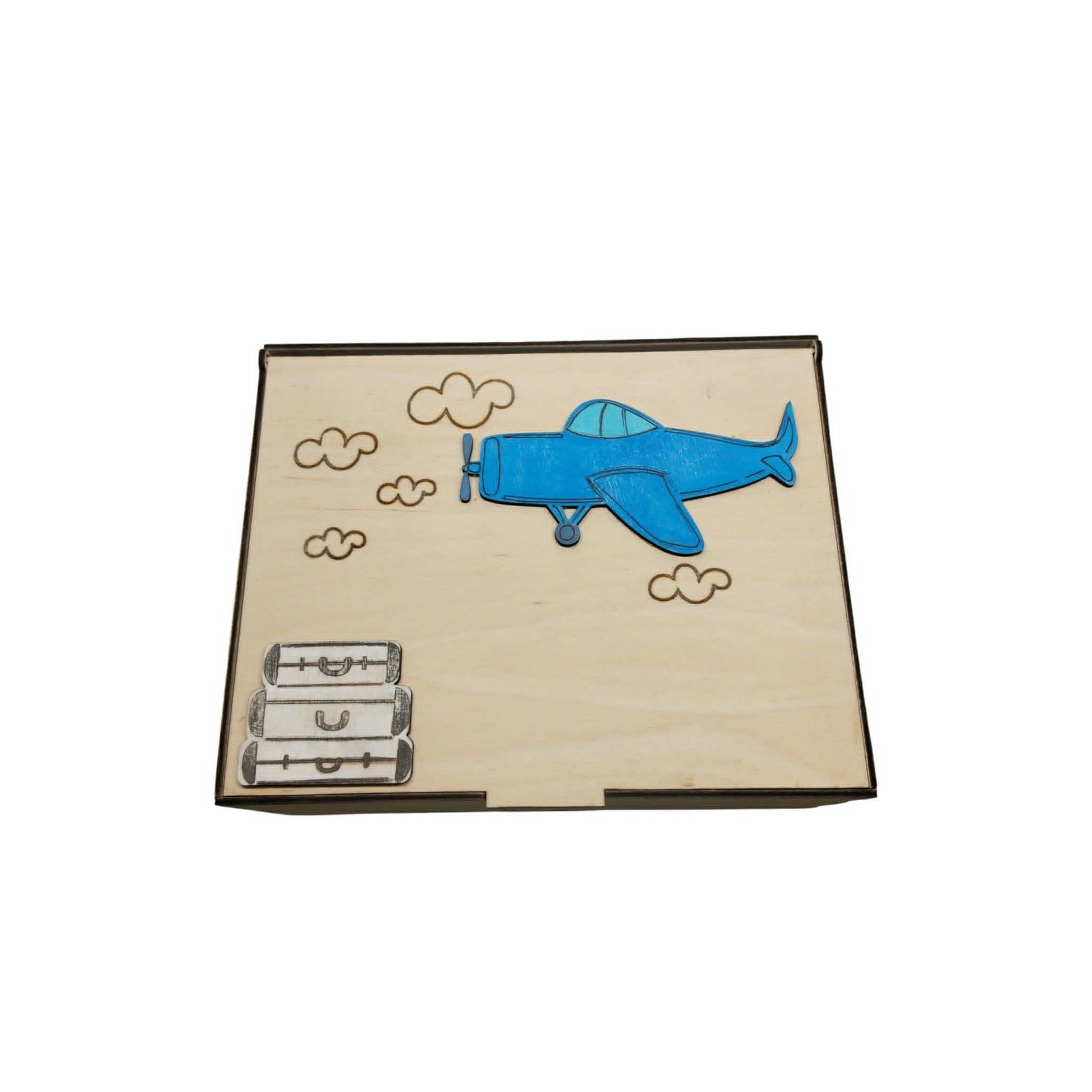 Προσωποποιημένο Ξύλινο Memory Box με Αεροπλανάκι & Στοιχεία Γέννησης