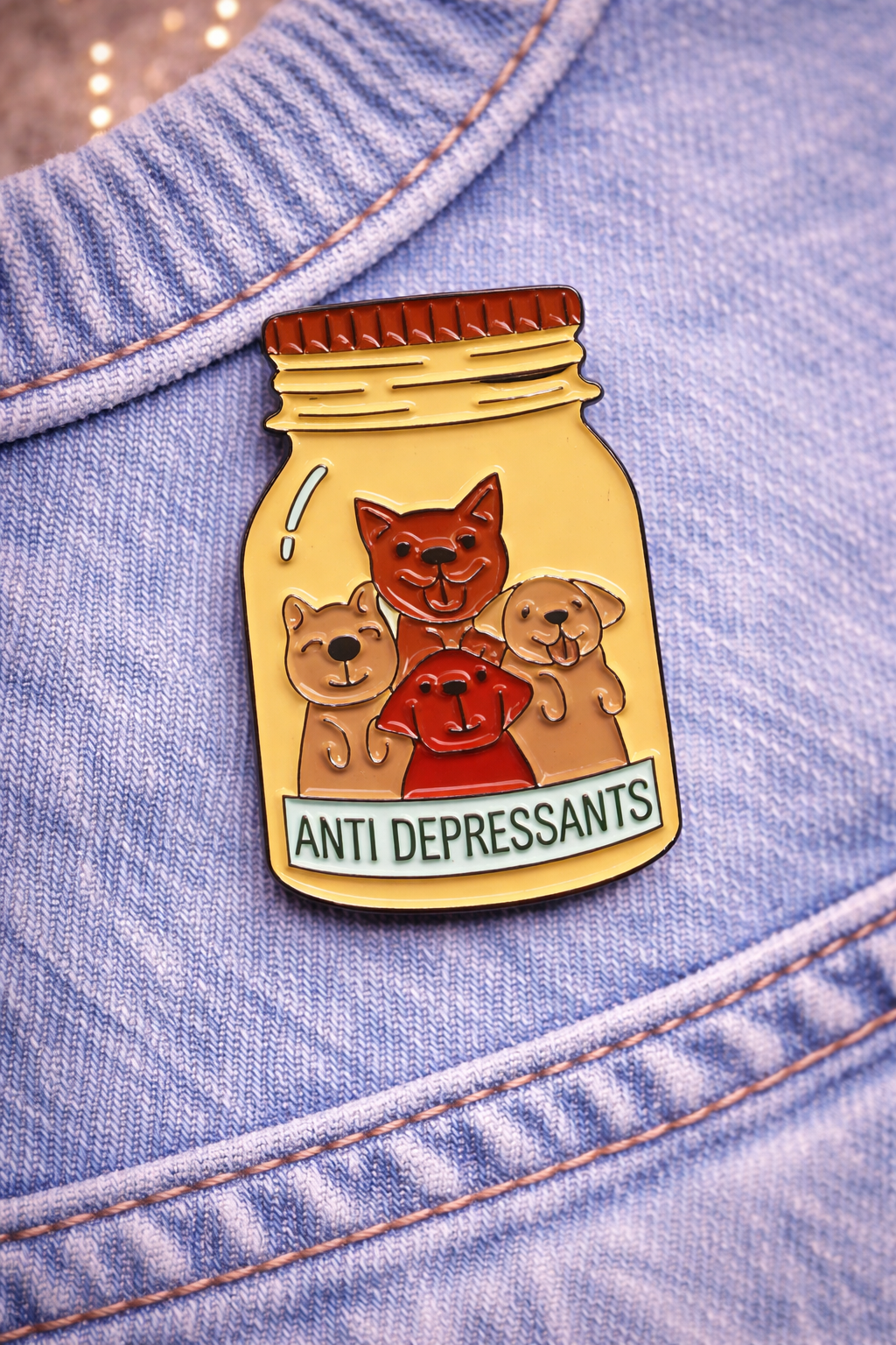 Μεταλλική καρφίτσα Antidepressants dogs | Happy Love Creation
