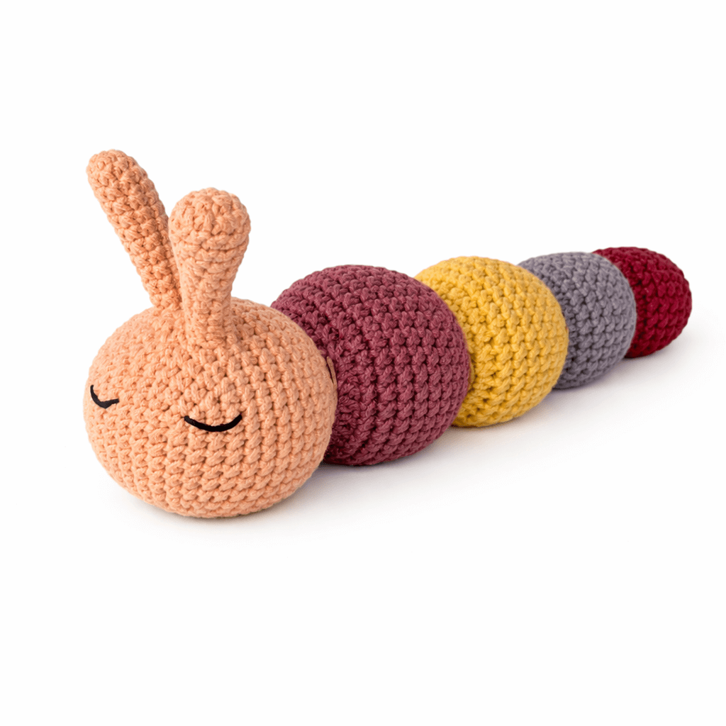 Χειροποίητη Πλεκτή Κουδουνίστρα Κάμπια Amigurumi | Happy Love Creation