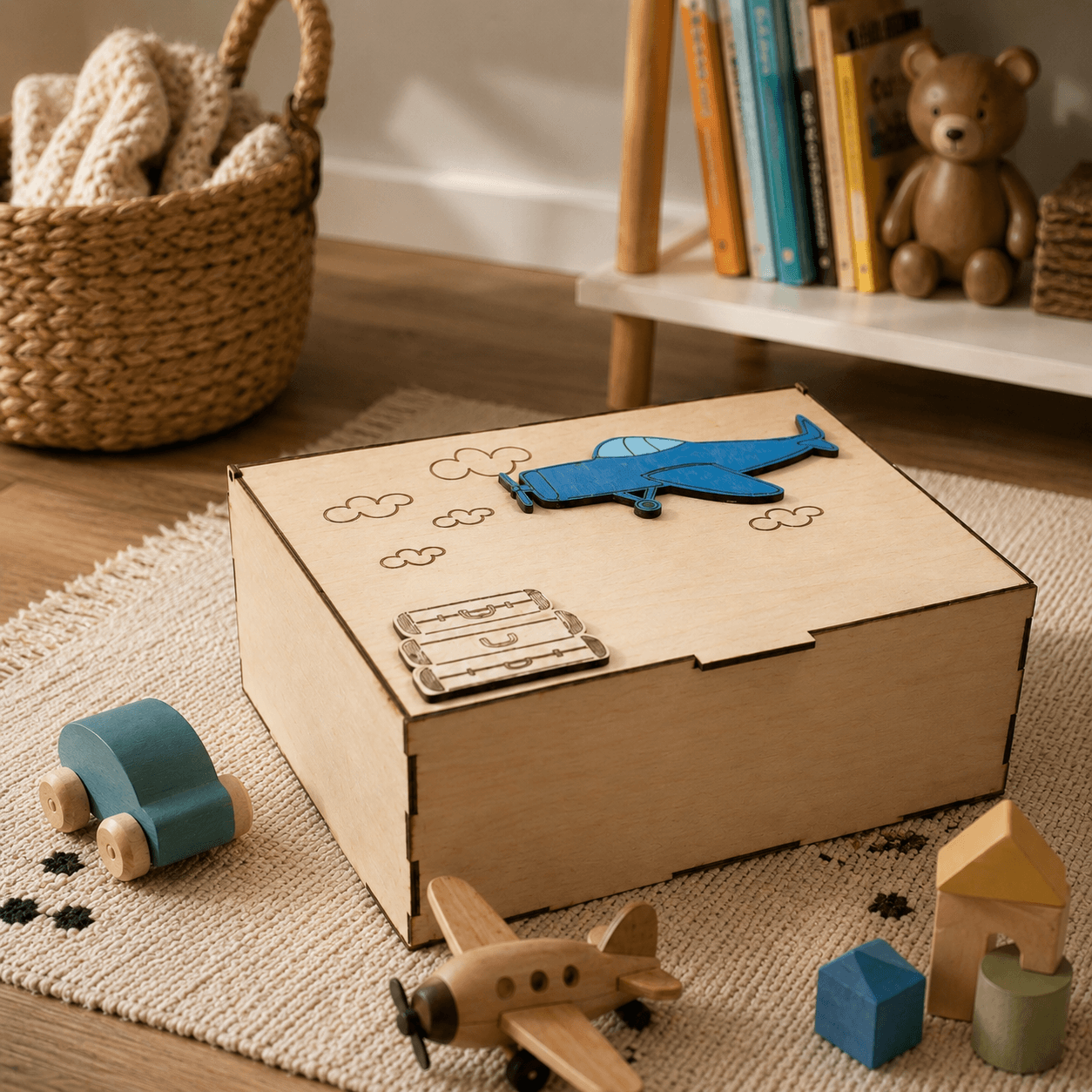 Προσωποποιημένο Ξύλινο Memory Box με Αεροπλανάκι & Στοιχεία Γέννησης