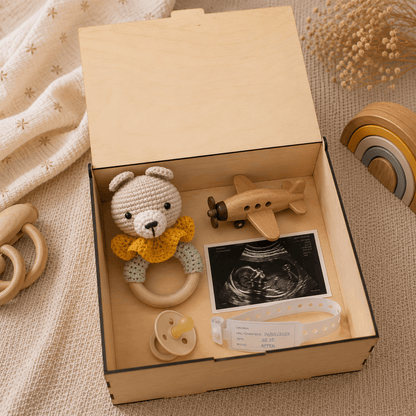 Προσωποποιημένο Ξύλινο Memory Box με Αεροπλανάκι & Στοιχεία Γέννησης