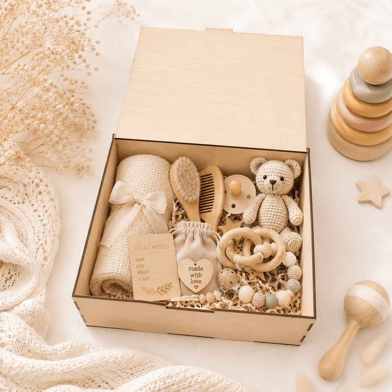 Προσωποποιημένο Memory Box Νεογέννητου με Βρεφικά Ρουχαλάκια | Ξύλινο Κουτί Αναμνήσεων