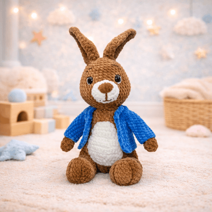 Όλιβερ το Πλεκτό Λαγουδάκι με Μπλε Ζακετάκι Amigurumi | Happy Love Creation