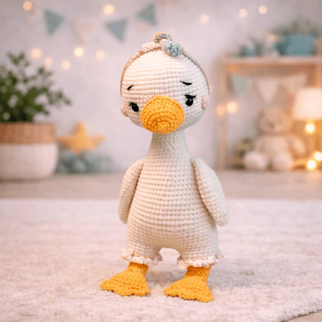 Λίλι – Χειροποίητο Πλεκτό Παπάκι Amigurumi 28 εκ. | Happy Love Creation