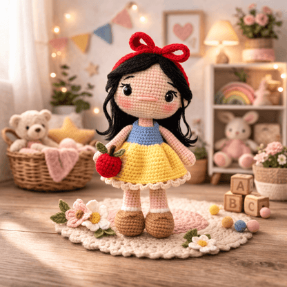 Νεφέλη – Χειροποίητη Πλεκτή Κούκλα Amigurumi με Κόκκινο Φιογκάκι | Happy Love Creation