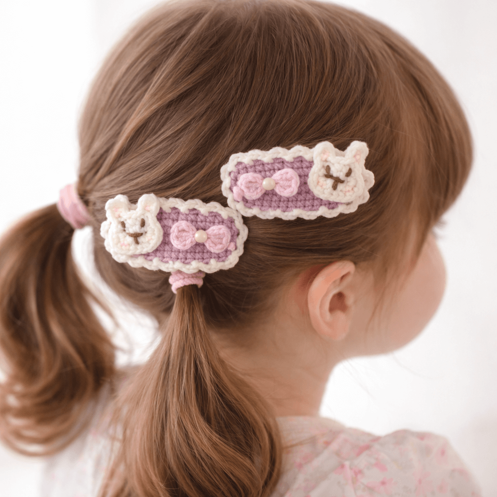 Χειροποίητα Πλεκτά Τσιμπιδάκια Μαλλιών «Lavender Bunny» (Σετ 2 τεμ.)-Happy Love Creation