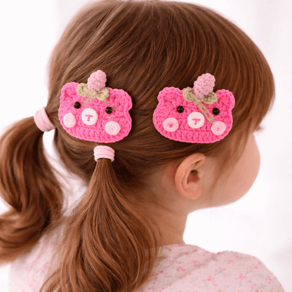 Χειροποίητα Πλεκτά Τσιμπιδάκια Μαλλιών «Fuchsia Bear» (Σετ 2 τεμ.)-Happy Love Creation