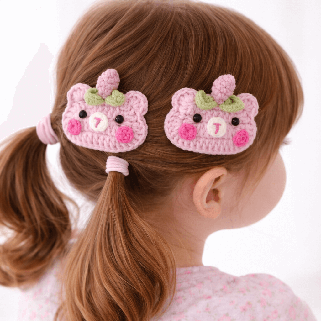 Χειροποίητα Πλεκτά Τσιμπιδάκια Μαλλιών «Sweet Bear» (Σετ 2 τεμ.)-Happy Love Creation