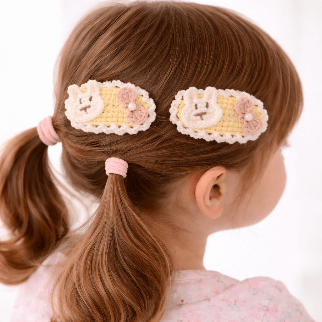Χειροποίητα Πλεκτά Τσιμπιδάκια Μαλλιών «Sunny Bunny» (Σετ 2 τεμ.)-Happy Love Creation
