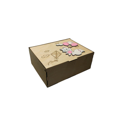 Προσωποποιημένο Memory Box με Αλεπουδίτσα και Μπαλόνια- Ξύλινο Κουτί Αναμνήσεων
