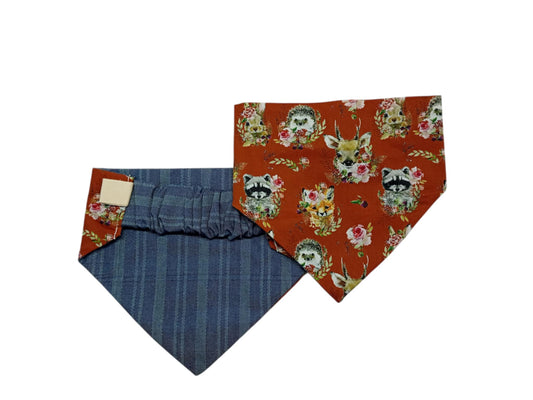 Παιχνιδιάρικες χειροποίητες μπαντάνες σκύλων διπλής όψης-Ζώα του δάσους-Happy Love Creation