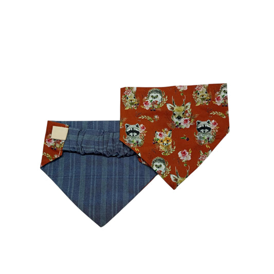 Παιχνιδιάρικες χειροποίητες μπαντάνες σκύλων διπλής όψης-Ζώα του δάσους-Happy Love Creation