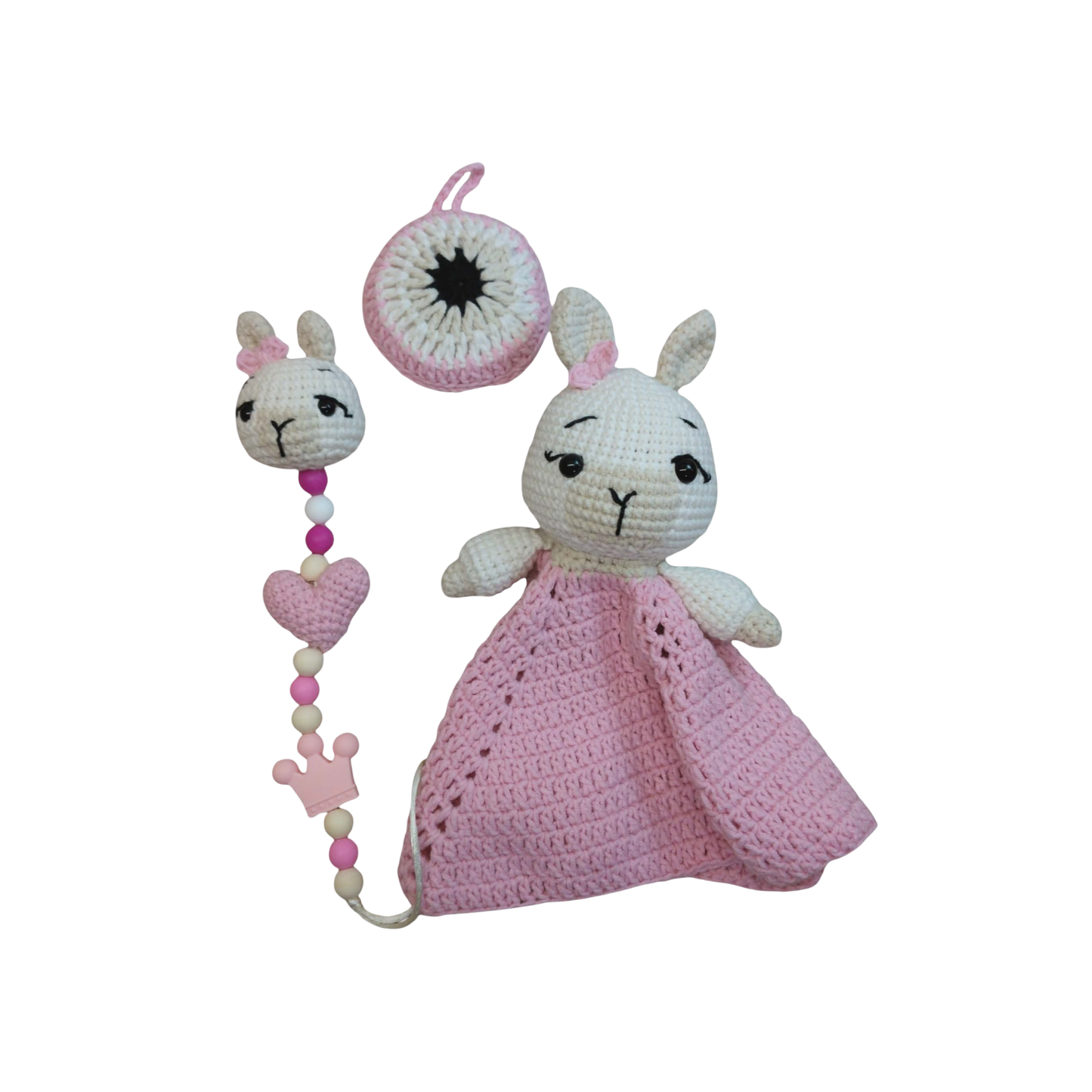 Little Love Set – Sweet Llama | Χειροποίητο σετ δώρου νεογέννητου με νάνι, κλιπ πιπίλας & φυλαχτό