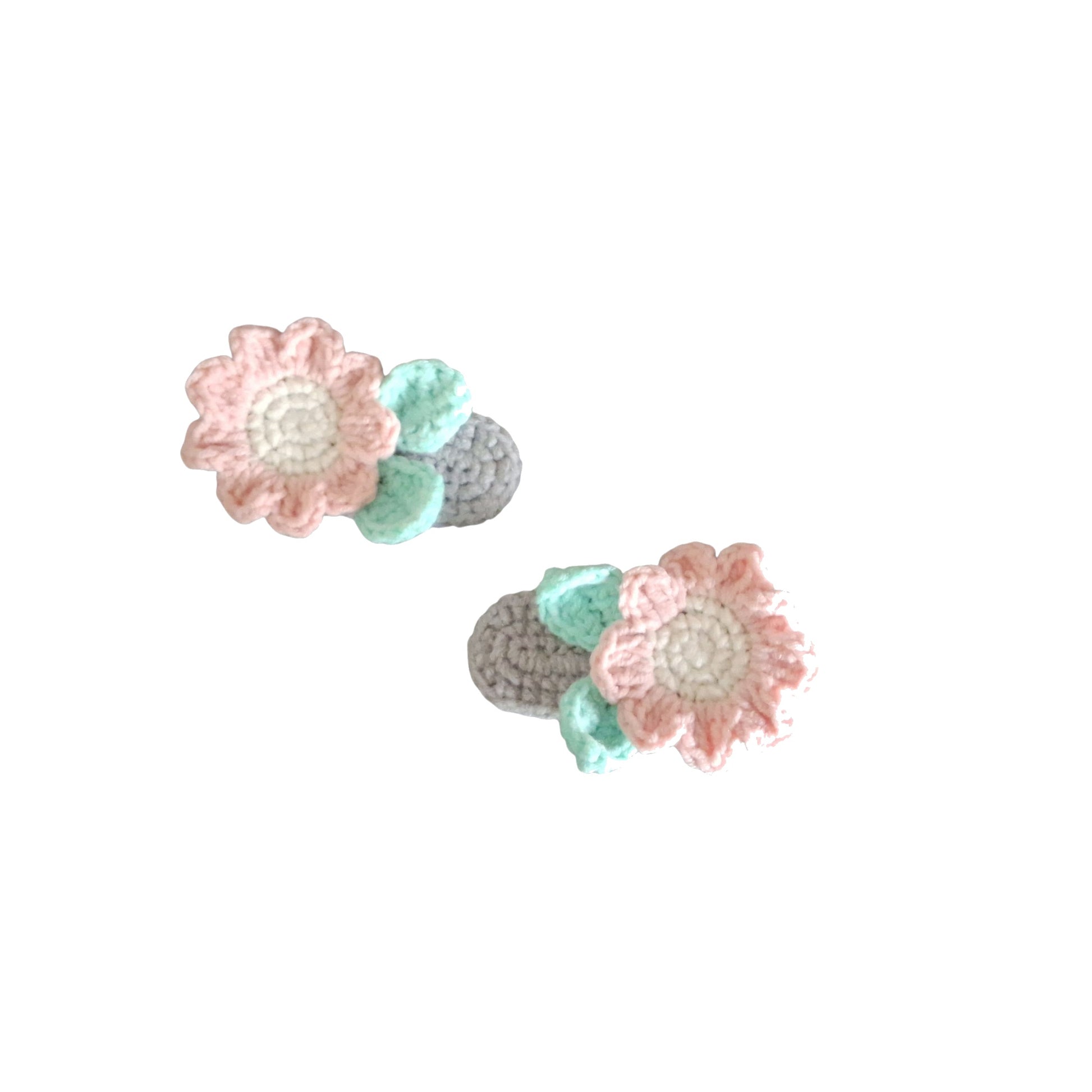 Χειροποίητα Πλεκτά Τσιμπιδάκια Μαλλιών «Pastel Flowers» (Σετ 2 τεμ.)-Happy Love Creation