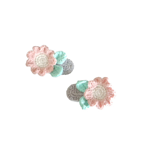 Χειροποίητα Πλεκτά Τσιμπιδάκια Μαλλιών «Pastel Flowers» (Σετ 2 τεμ.)-Happy Love Creation