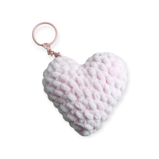Χειροποίητη πλεκτή καρδούλα μπρελόκ ροζ απαλό-Happy Love Creation