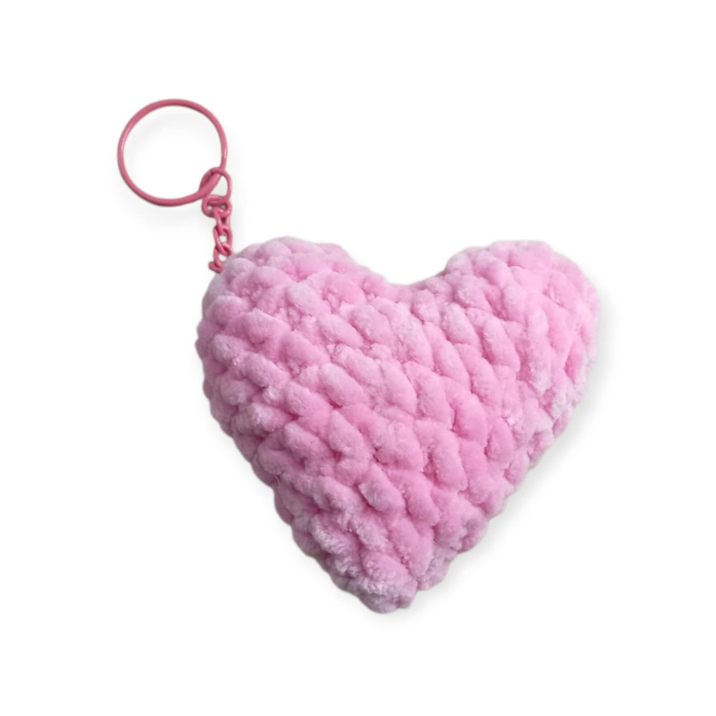 Χειροποίητη πλεκτή καρδούλα μπρελόκ ροζ -Happy Love Creation