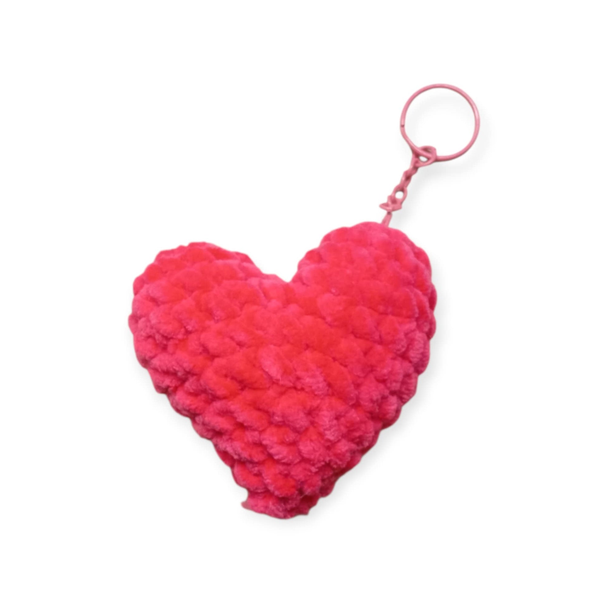 Χειροποίητη πλεκτή καρδούλα μπρελόκ φούξια-Happy Love Creation